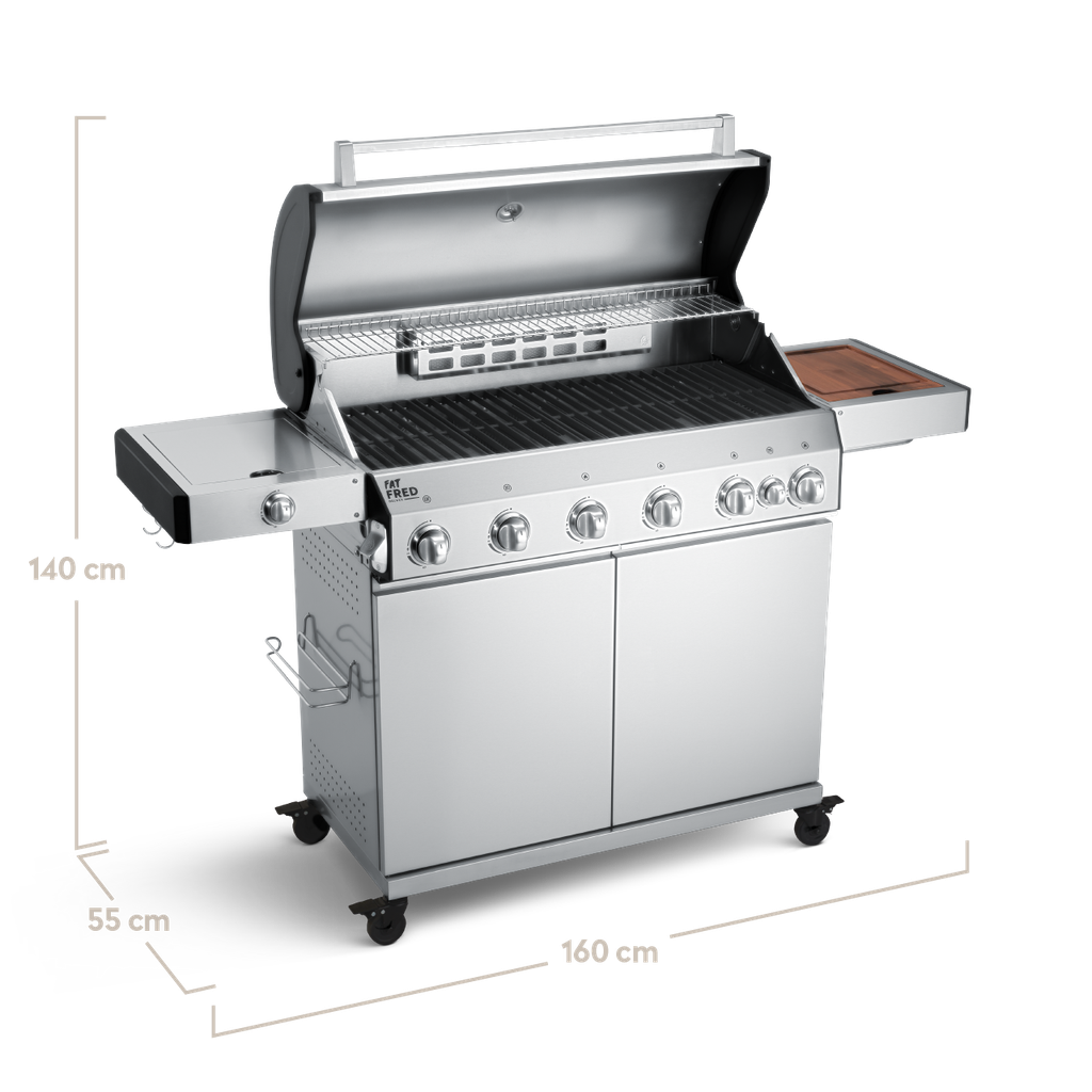 [945533] Burnhard Fat FRED - 6-Burner Gas Grill Deluxe Stainless Steel - Series 3 with Cast Iron Grate Image 
