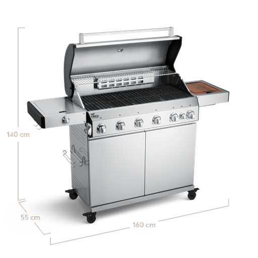Burnhard Fat FRED - 6-Burner Gas Grill Deluxe Stainless Steel - Series 3 with Cast Iron Grate