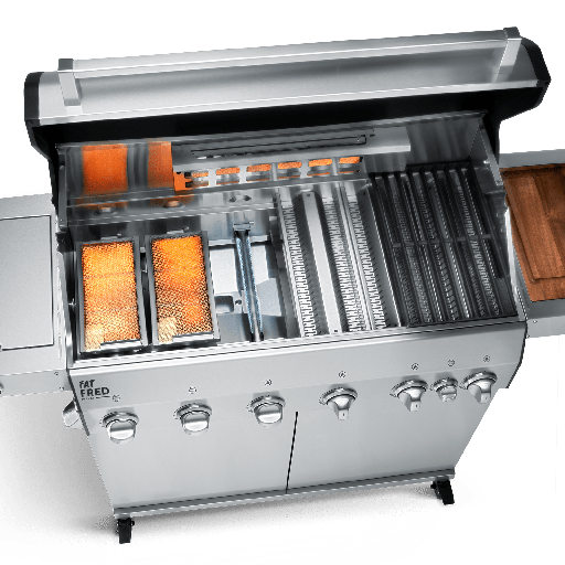 Burnhard Fat FRED - 6-Burner Gas Grill Deluxe Stainless Steel - Series 3 with Cast Iron Grate