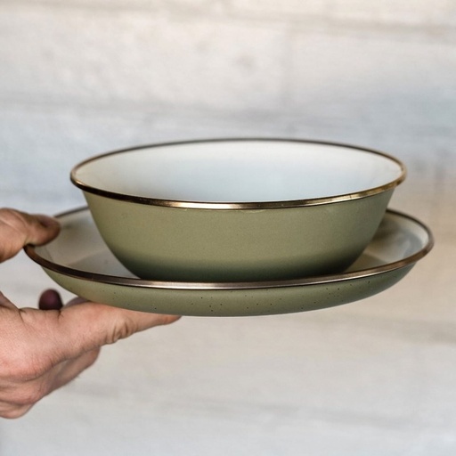 BareBones - Enamel 2-Tone Deep Plate Set - Olive Drab