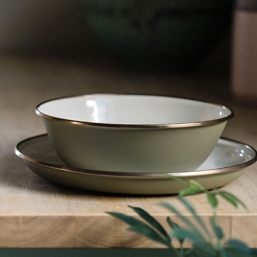 BareBones - Enamel 2-Tone Salad Plate Set - Olive Drab