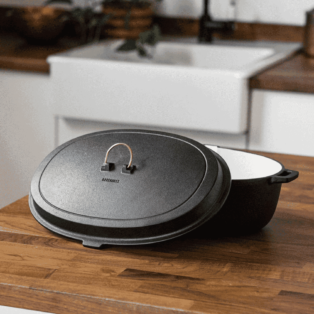 [CKW-1102] BareBones - Enamel Lined Cast Iron Roaster - Vintage White Image 