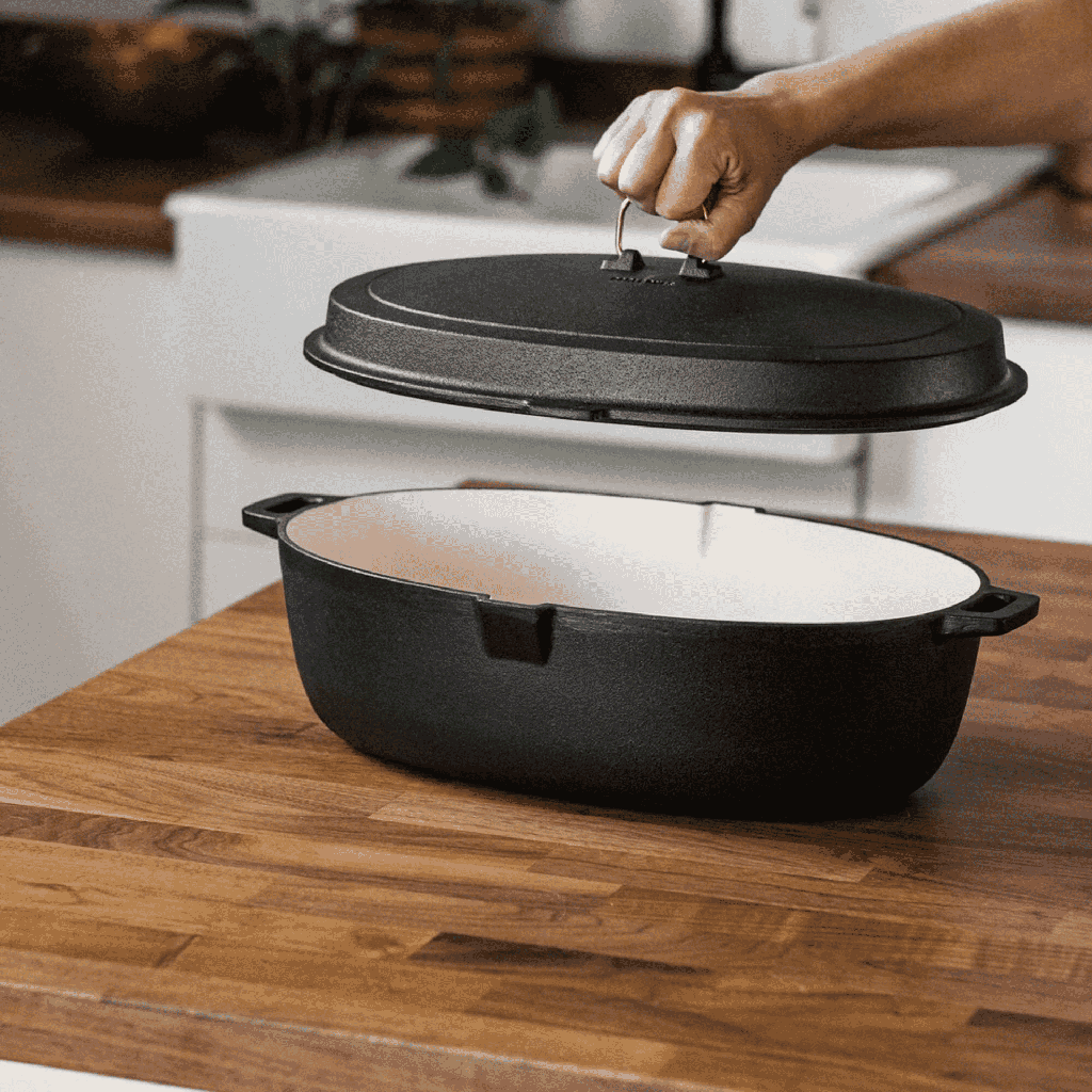 [CKW-1102] BareBones - Enamel Lined Cast Iron Roaster - Vintage White Image 
