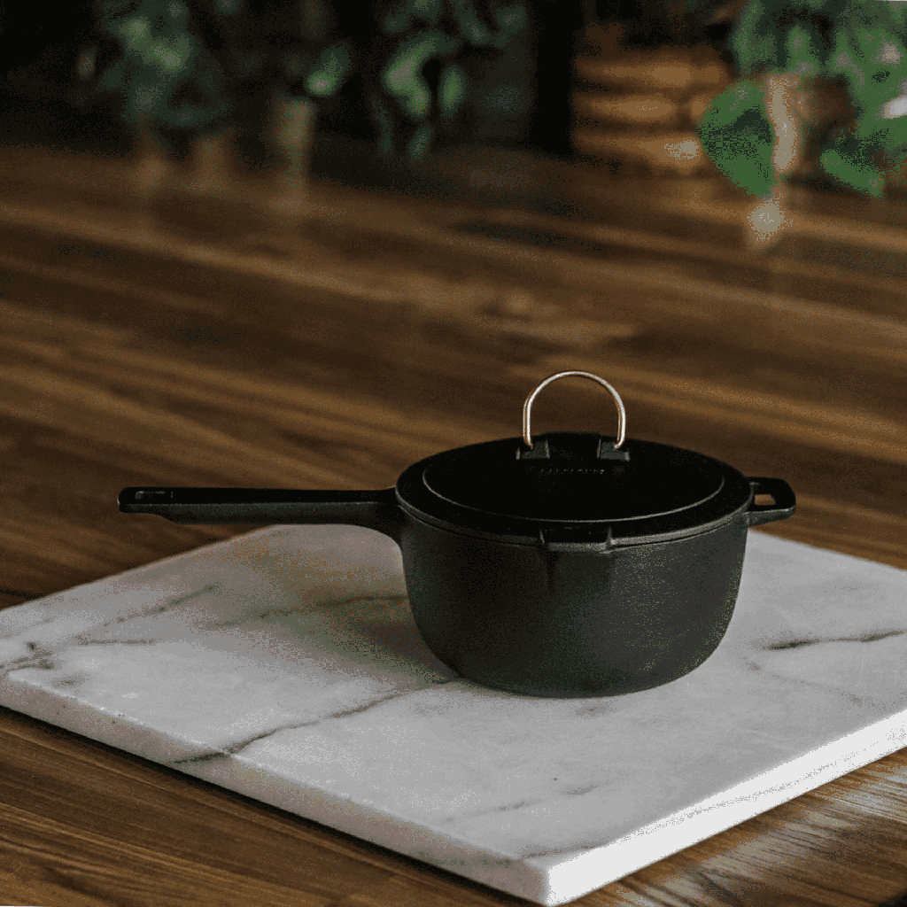 [CKW-1103] BareBones - Enamel Lined Cast Iron Saucepan - Vintage White Image 