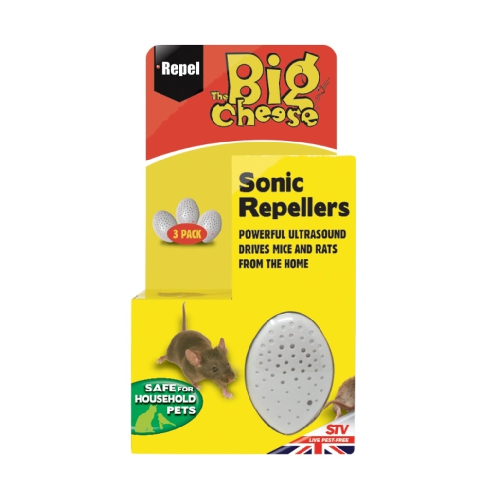 [STV728] The Big Cheese Humane Sonic Rodent Deterrent Battery Powered and Sonic Mouse Deterrent Plug In (3 Pack) - Ultrasonic Repeller Image 