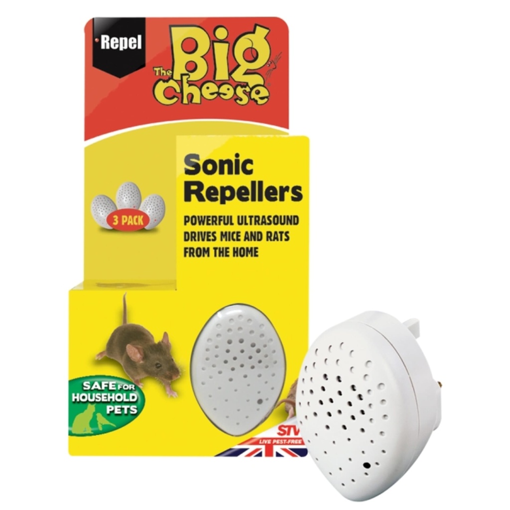 The Big Cheese Humane Sonic Rodent Deterrent Battery Powered and Sonic Mouse Deterrent Plug In (3 Pack) - Ultrasonic Repeller
