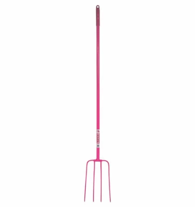 Red  Gorilla - 4 Prong Manure Fork Pro Fork Coloured - Pink (Straight Handle)