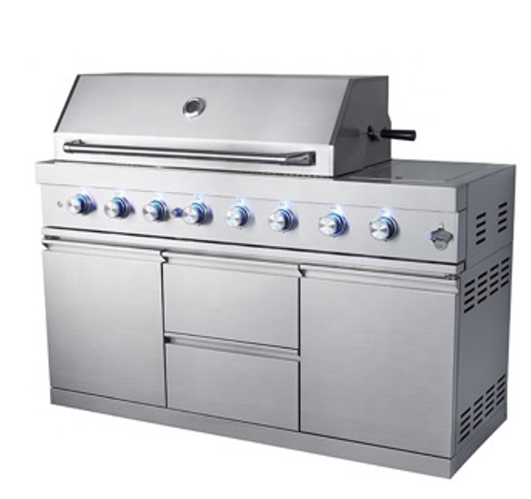 Fornizza 6 Burner Gas Grill With Infrared Burner and Side Burner Black