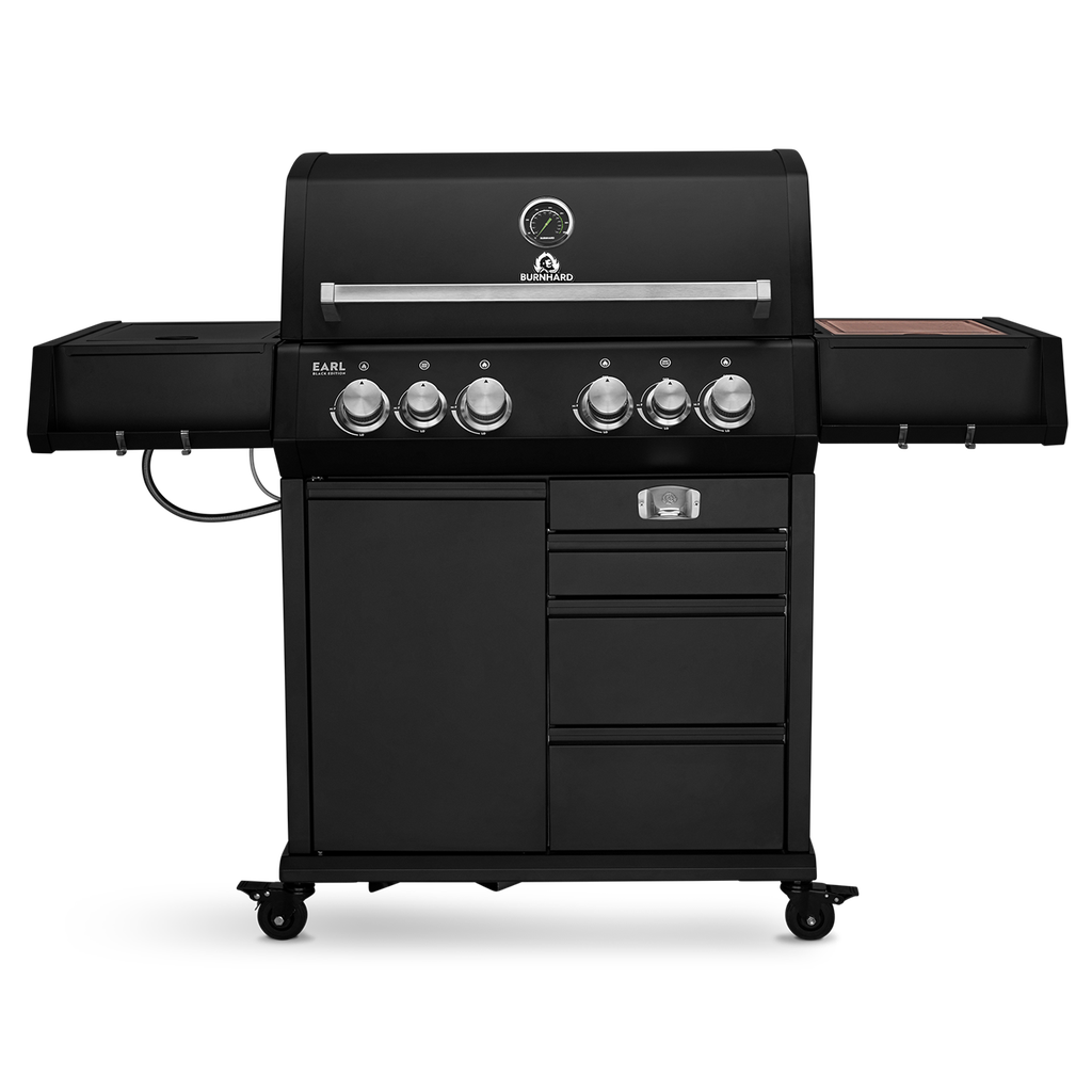 Burnhard Big EARL - 4-Burner Premium-Gas Grill - Black Edition 2025 with Cast Iron Grill Grate