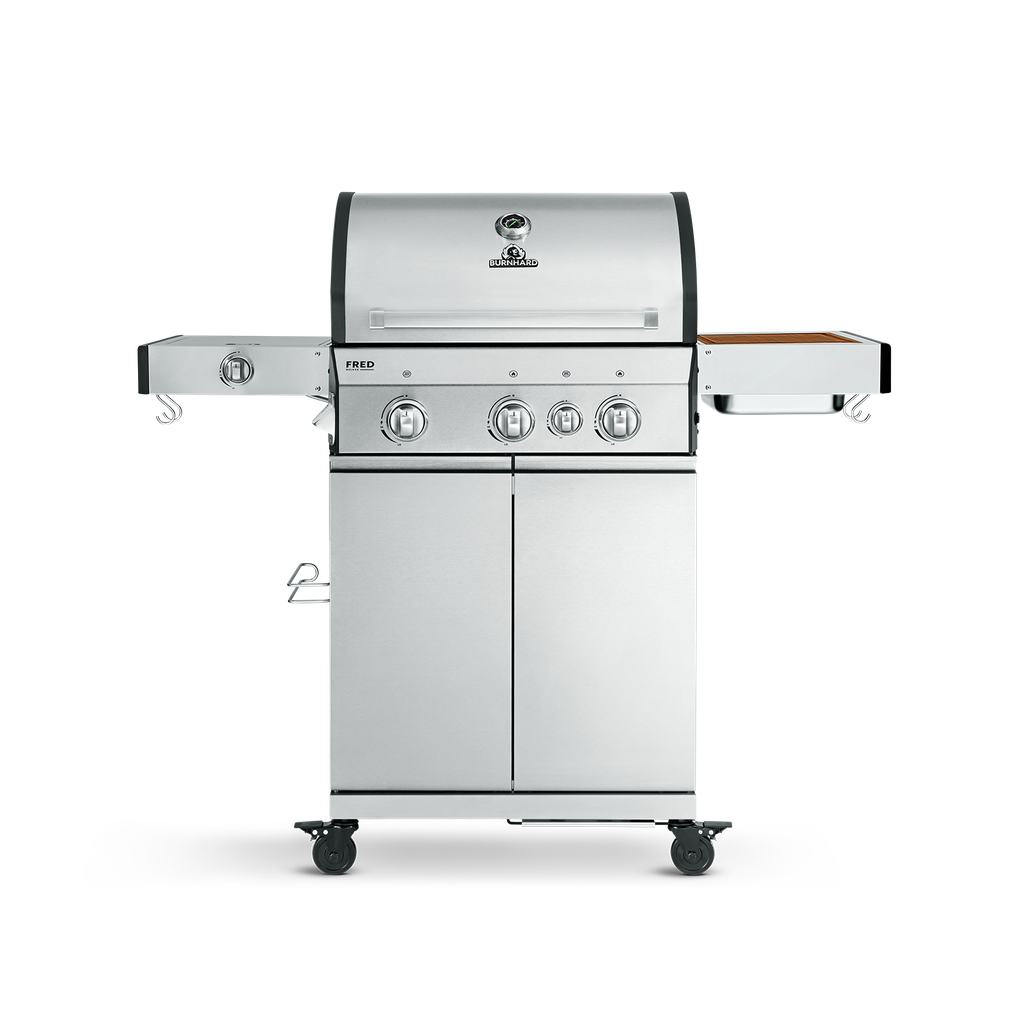 Burnhard FRED - 3-Burner Gas Grill Deluxe Stainless Steel - Series 3 with Cast Iron Grate