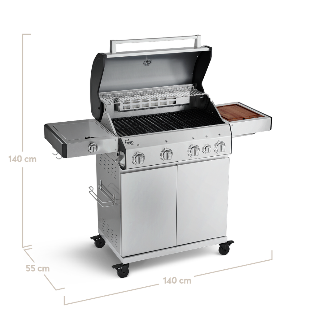Burnhard Big FRED - 4-Burner Gas Grill Deluxe Stainless Steel - Series 3 with Cast Iron
