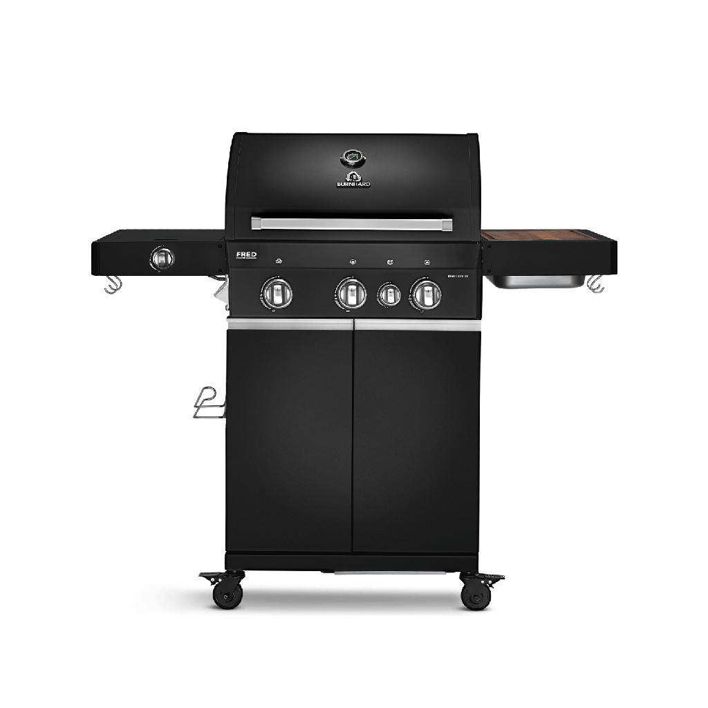 Burnhard FRED Deluxe - 3-Burner Gas Grill Deluxe Black Edition - Series 3 with Stainless Steel Grate