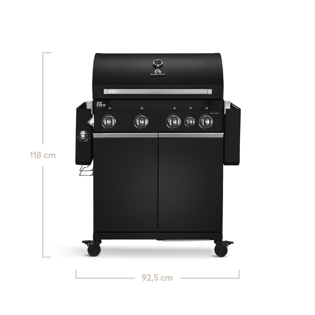 Burnhard Big FRED - 4-Burner Gas Grill Deluxe Black Edition - Series 3 with Stainless Steel Grate