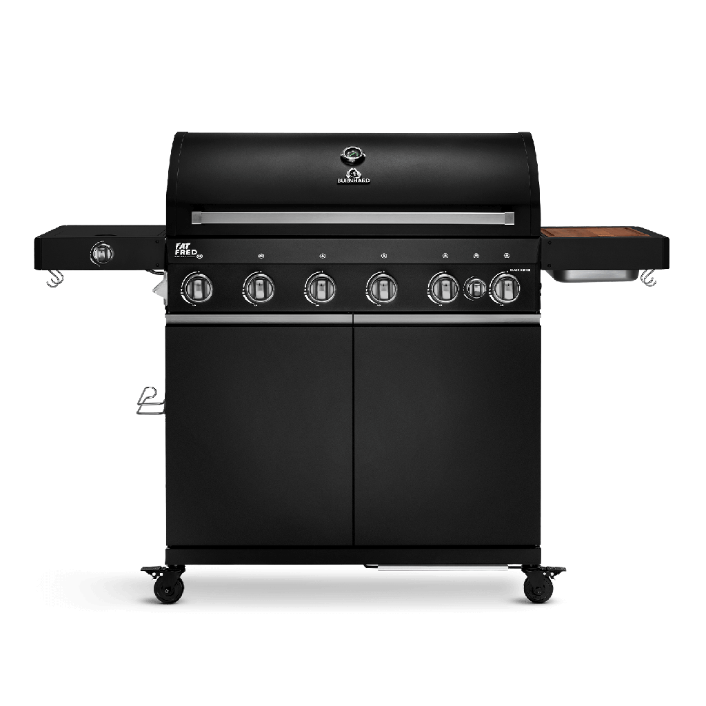 Burnhard Fat FRED - 6-Burner Gas Grill Deluxe Black Edition - Series 3 with Stainless Steel Grate