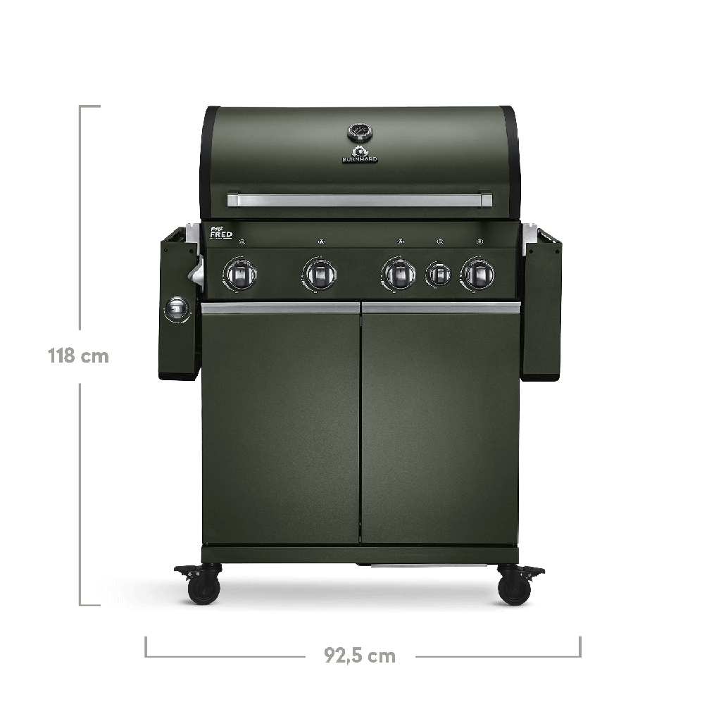 Burnhard Big FRED - Deluxe Gas Grill 4-Burner Green Edition - Stainless Steel Grates