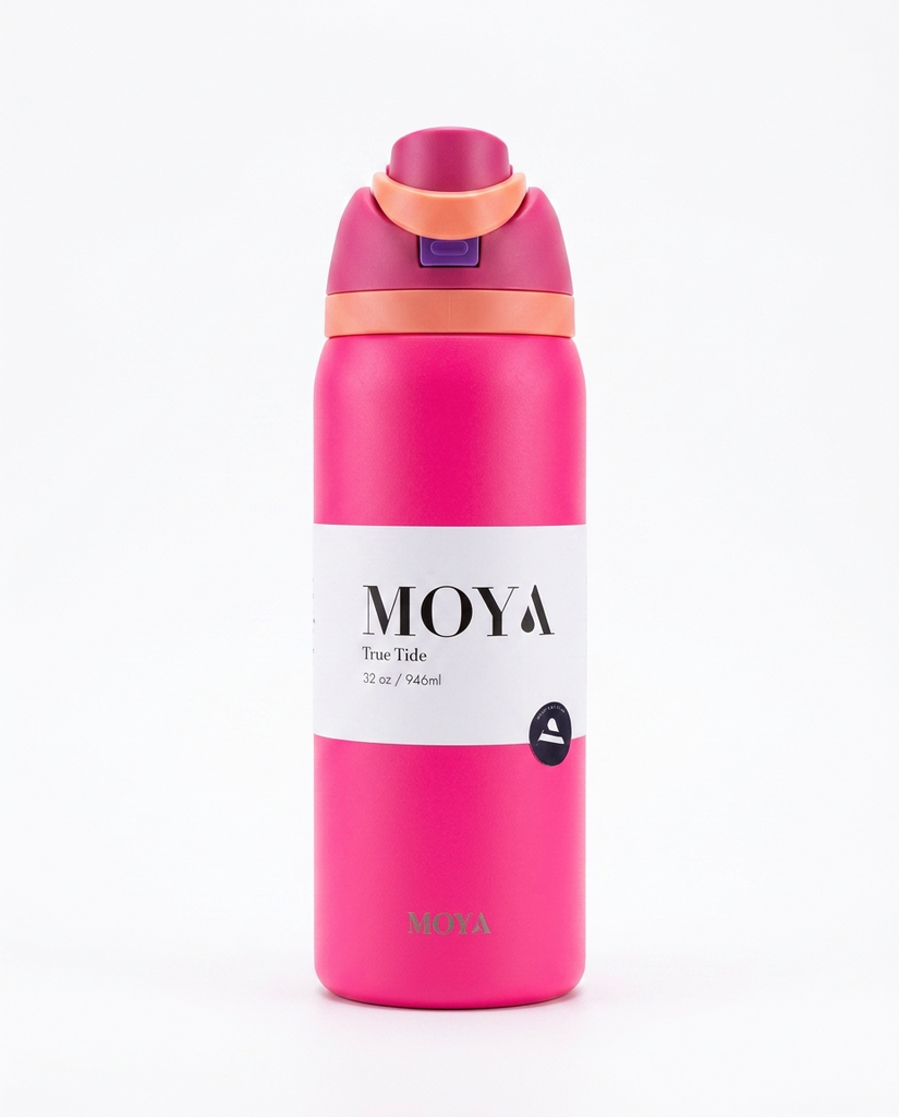 Moya - "True Tide" 32oz Insulated Sustainable Water Bottle Hot Pink