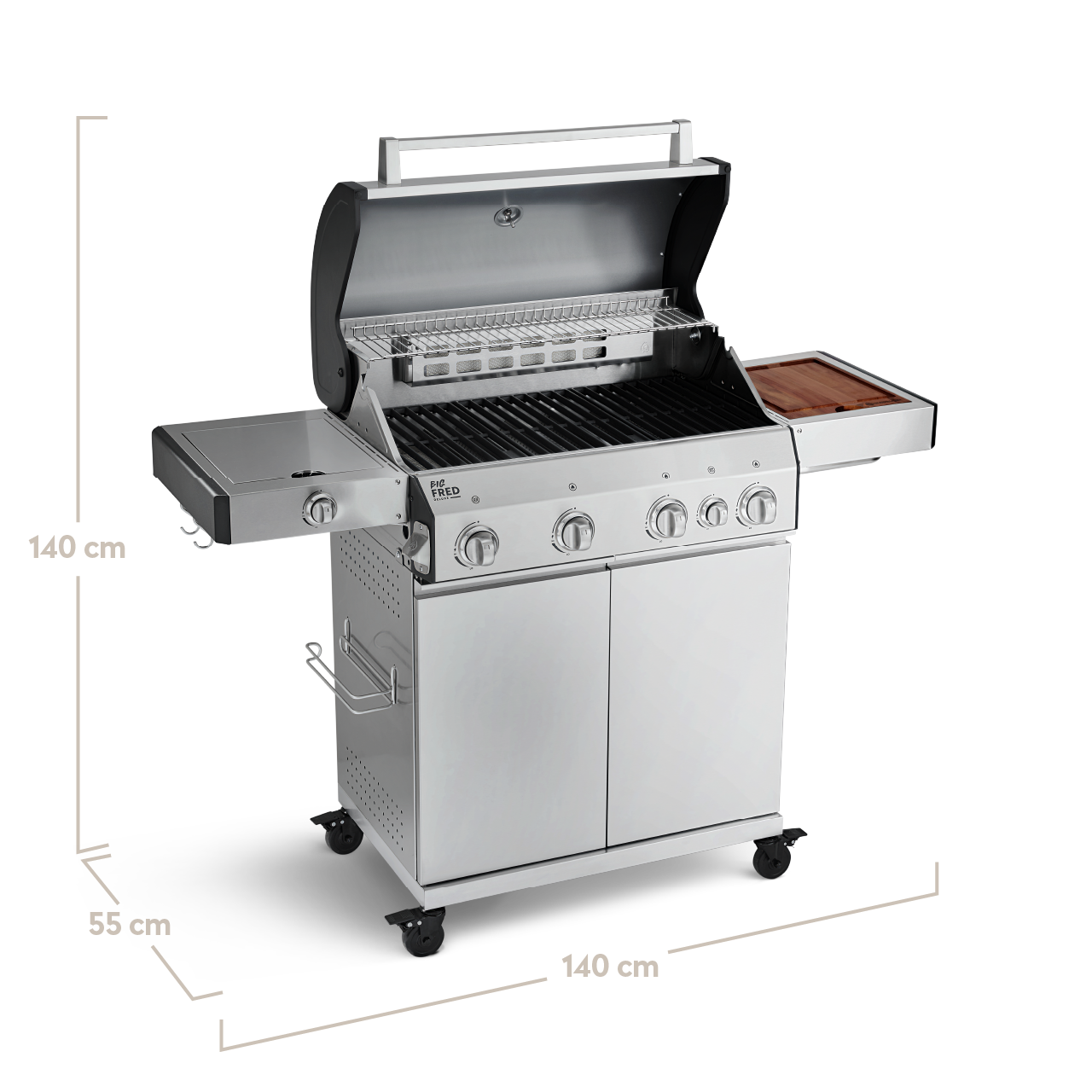 Burnhard Big FRED - 4-Burner Gas Grill Deluxe Stainless Steel - Series 3 with Cast Iron