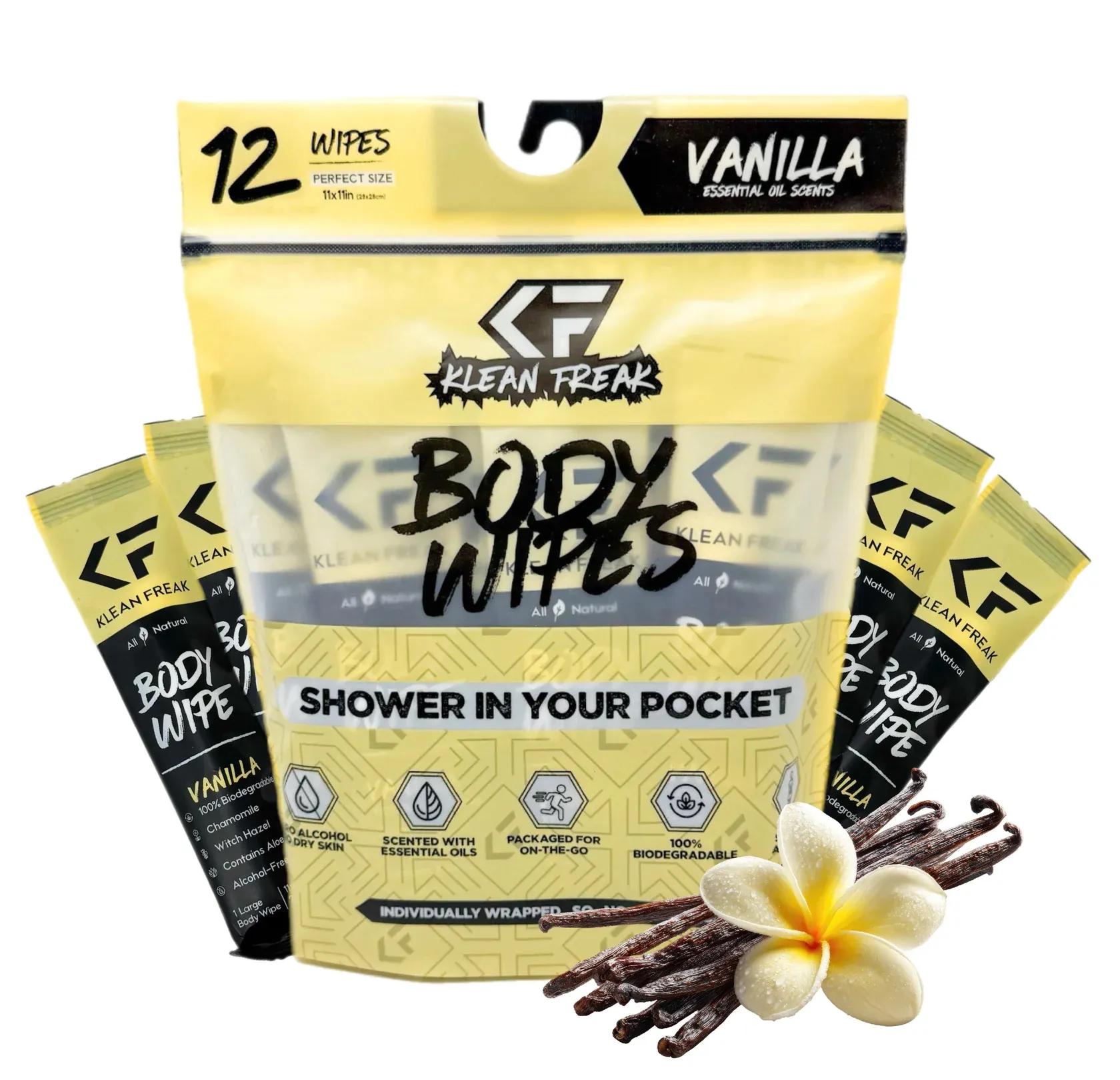 Klean Freak - Body Wipes - Dozen Pack - Vanilla