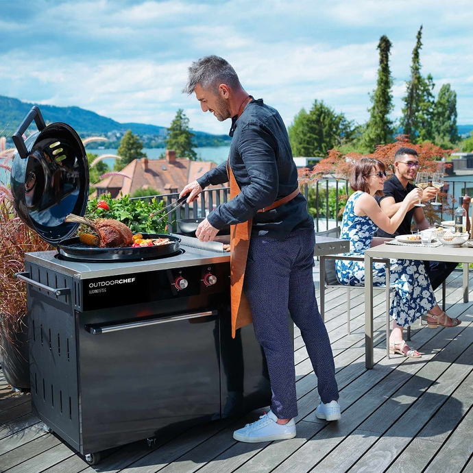 OutdoorChef gas grills category section showing Swiss precision cooking and outdoor dining experience